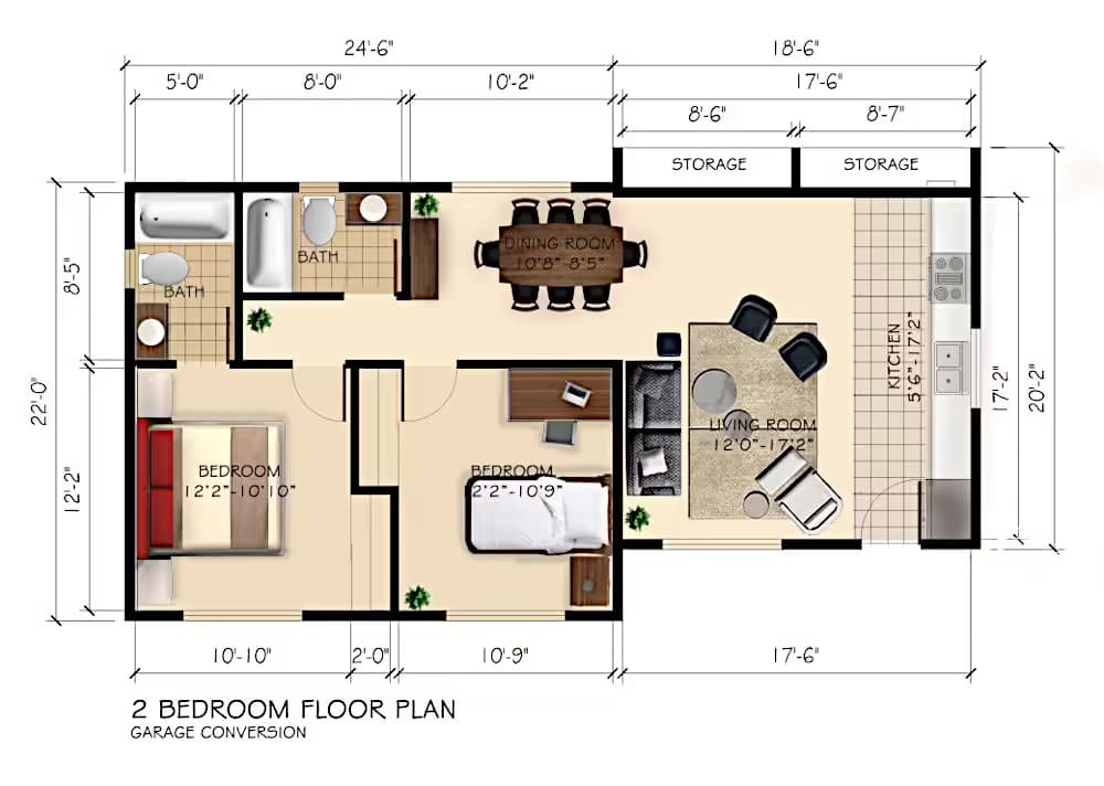 Garage Conversion in Los Angeles, 90002 (1000 sq. ft.) - Floor Plan (final)