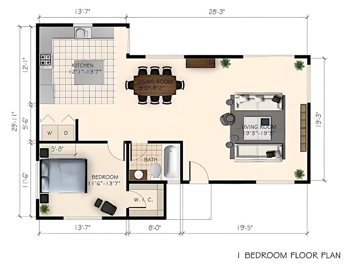 New Construction in Burbank, 91504 (1000 sq. ft.) - Floor Plan (exploratory)
