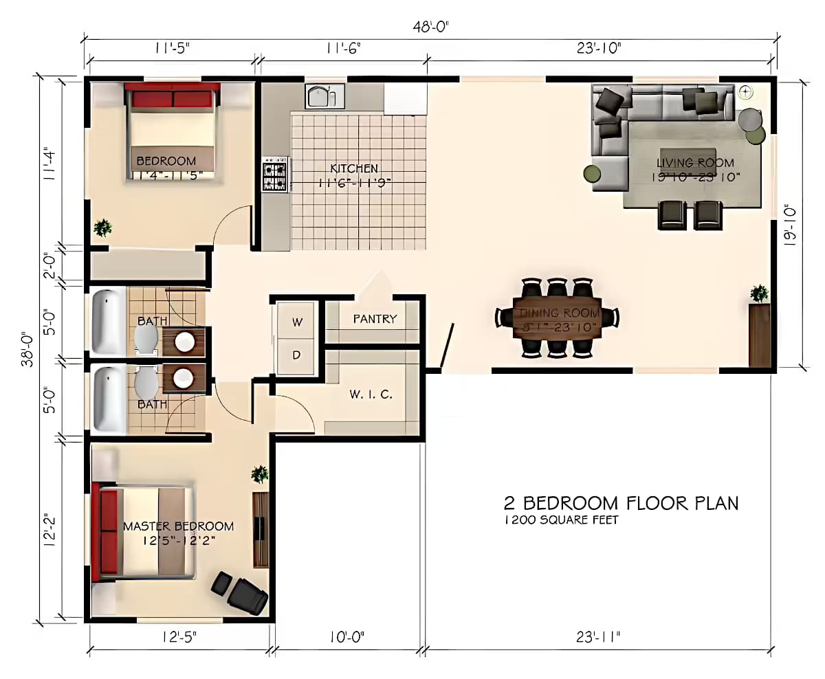 New Construction in North Hills, 91343 (1200 sq. ft.) - Floor Plan (exploratory)