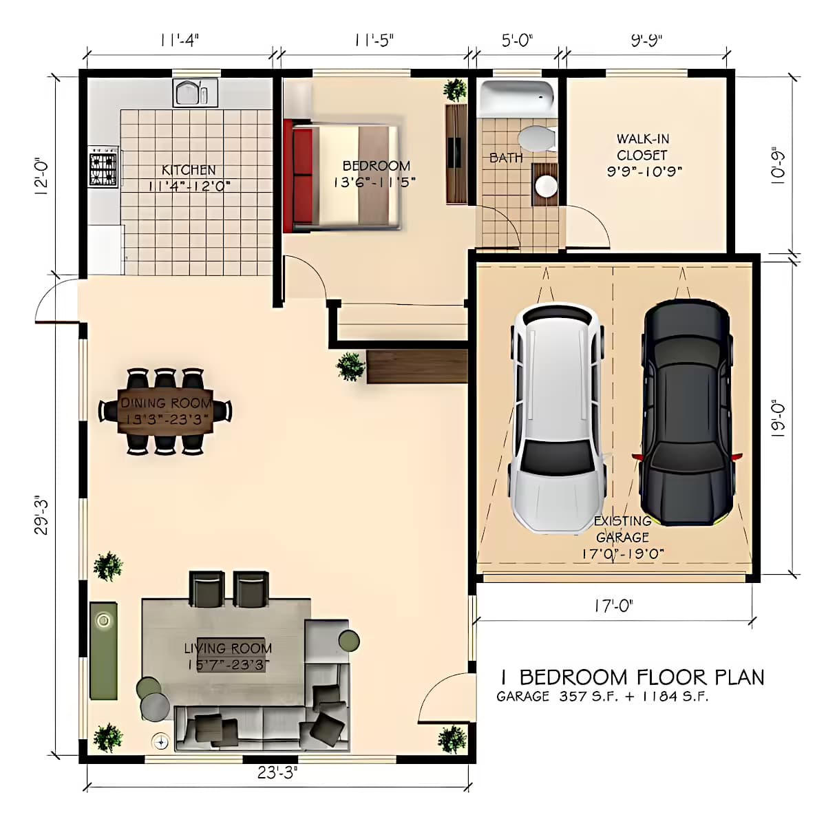 Garage Conversion in Van Nuys, 91406 (1200 sq. ft.) - Floor Plan (exploratory)