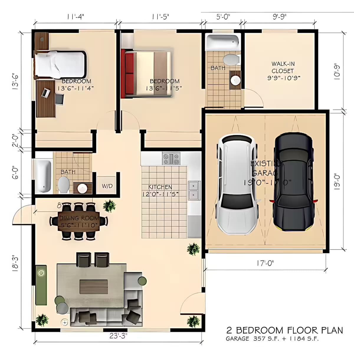Garage Conversion in Van Nuys, 91406 (1200 sq. ft.) - Floor Plan (final)