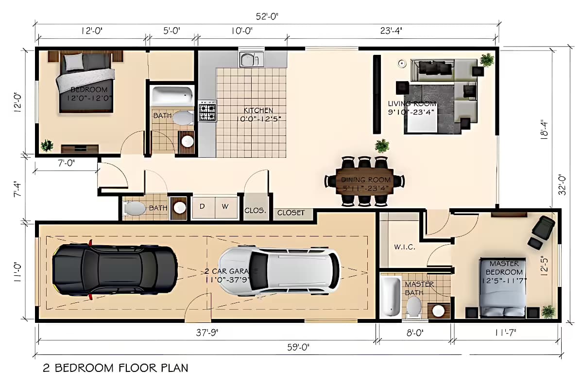Garage Conversion in Redwood City, 94063 (1200 sq. ft.) - Floor Plan (exploratory)