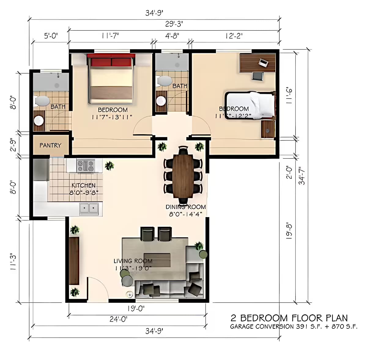 Garage Conversion in Glendale, 91214 (1200 sq. ft.) - Floor Plan (final)