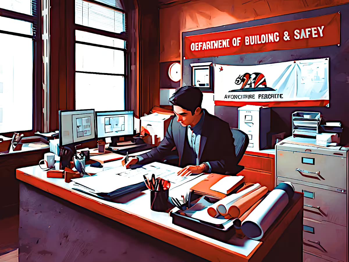 California Department of Building & Safety employee reviewing ADU plans
